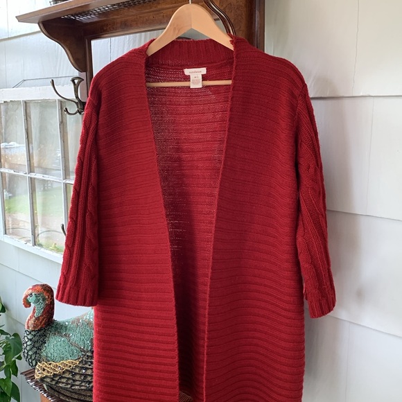 Sundance Catalog Red Cableknit Cardigan Sweater - Picture 2 of 6